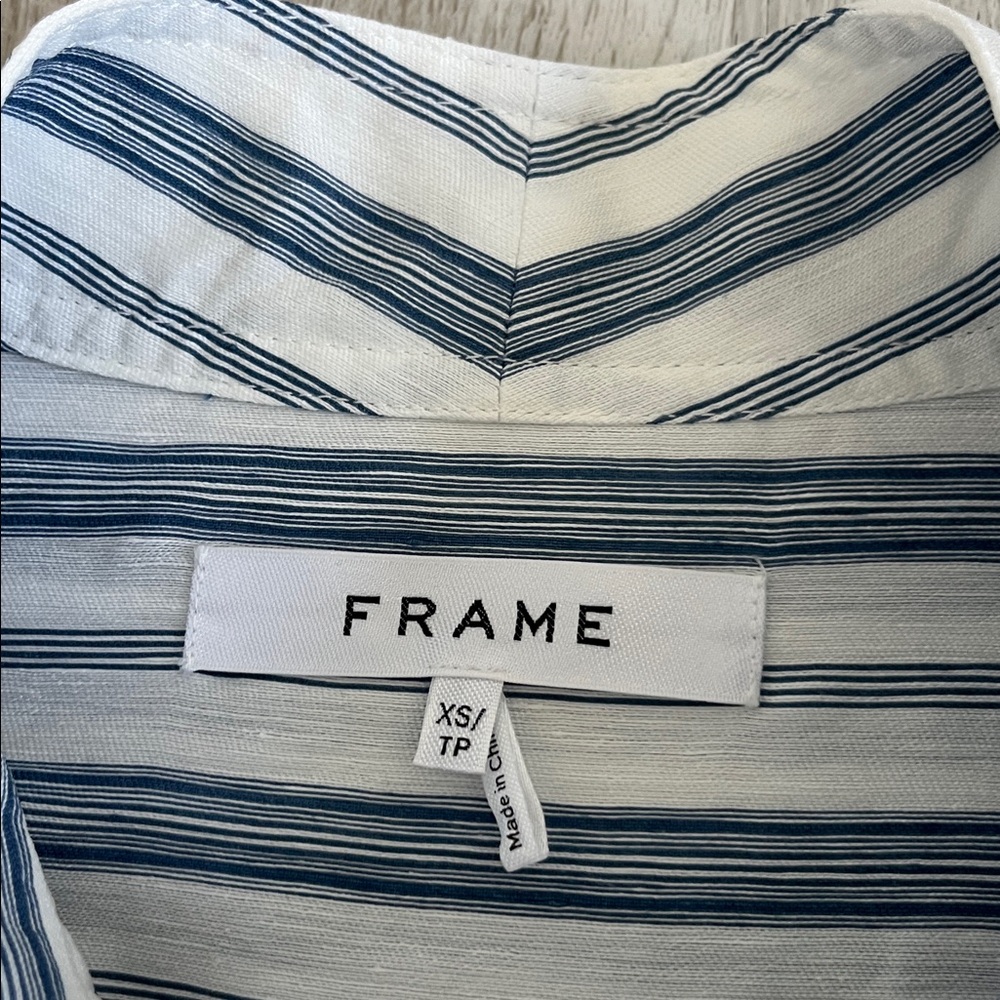 FRAME Clean Safari Striped Linen Blend Shirt Button Down Stand Collar Womens XS - Picture 10 of 15